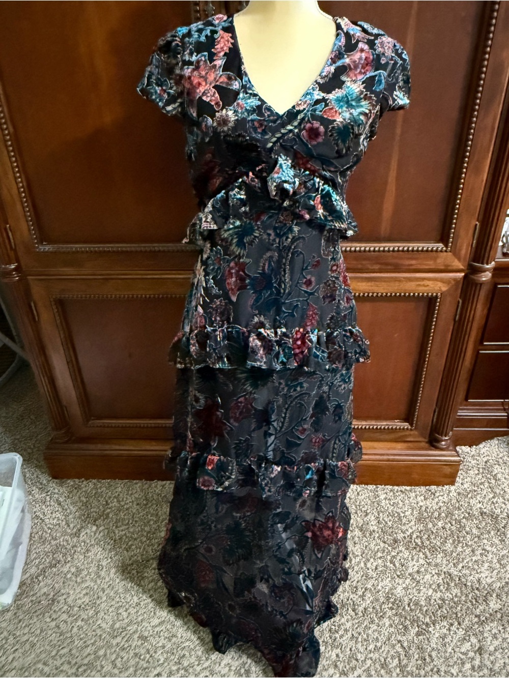 Willow & Clay Dark Navy Floral Ruffle Tiered Maxi Dress
